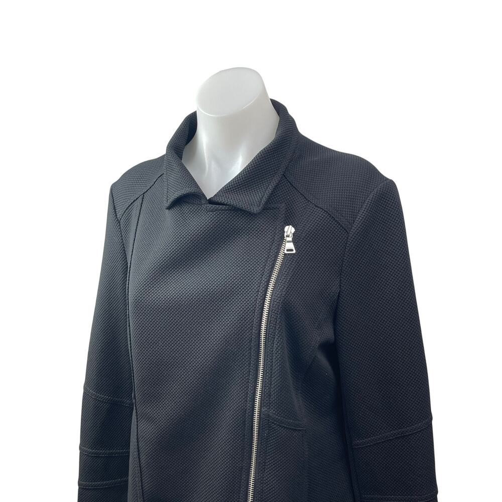 Express Women;s Black Long Sleeve Asymmetric Zip Textured Moto Biker Jacket L - Picture 2 of 7
